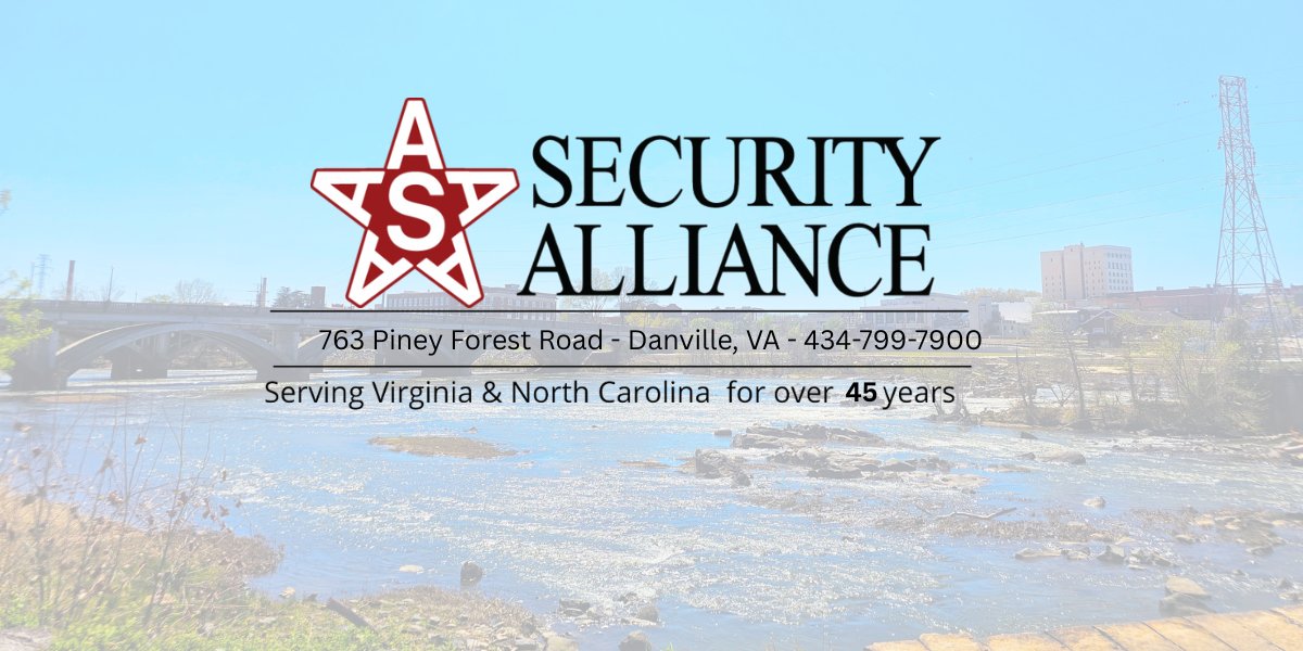 Security Alliance Logo Over a Photo of the Dan River in Danville, VA 
